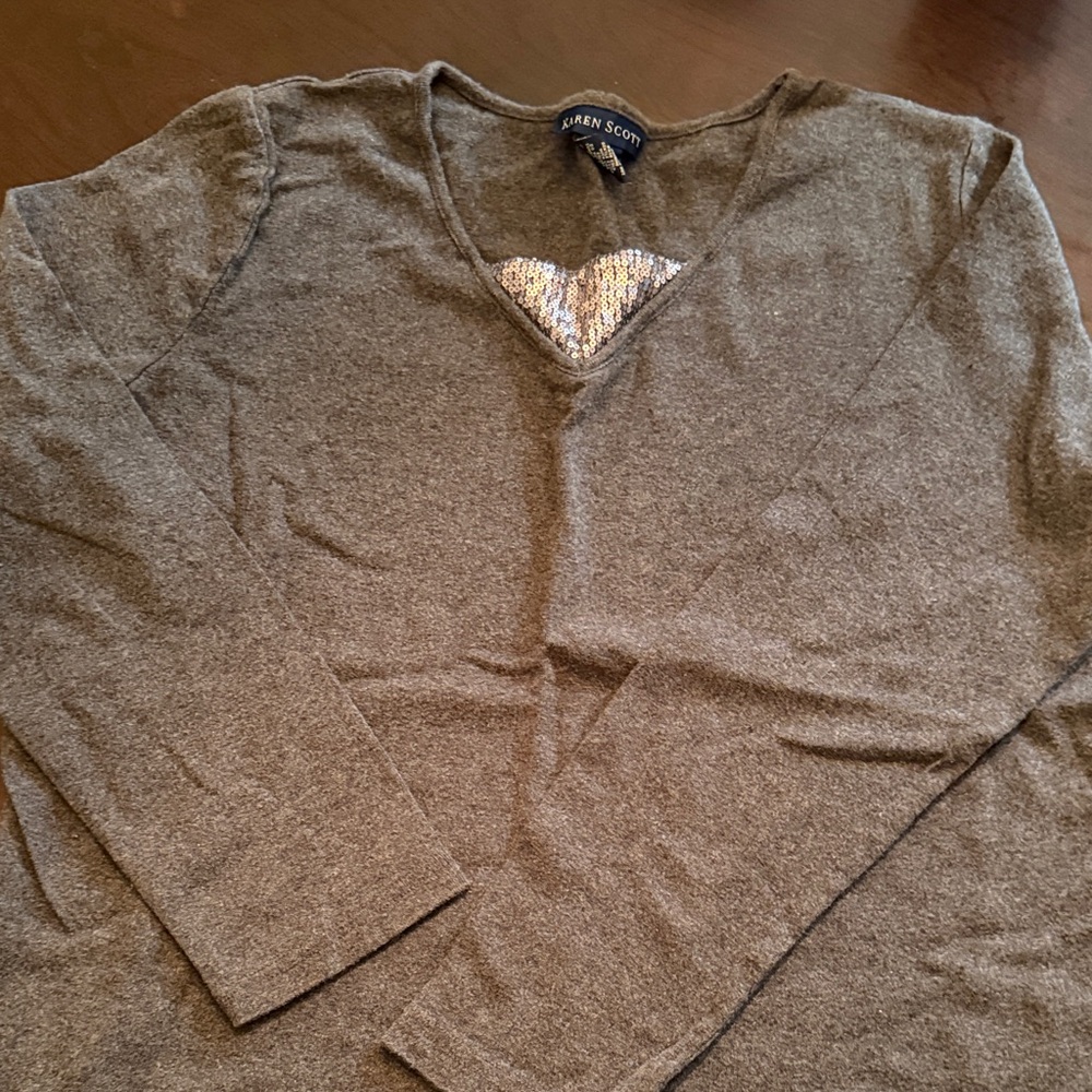Karen Scott Heather Gray V-Neck Sweater